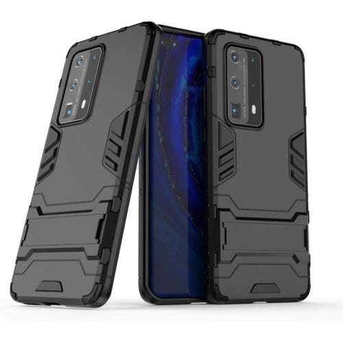 Pour Huawei P40 Pro Plus Coque, Pc + Tpu Silicone Housse Double Couche Hybride Armour Case De Protection + Verre Tremp cran Protecteur 2 Pack Pour Huawei P40 Pro Plus -Noir