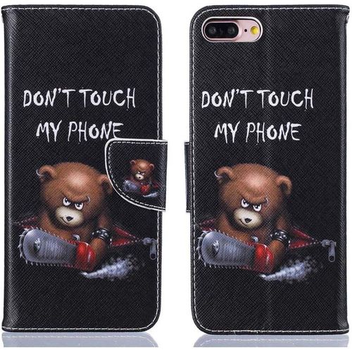 Pour Iphone 7 Plus/ 8 Plus Noir Coque Motif Animaux Ours Brun Don't Touch My Phone Pochette Garon Etui A Rabat Cuir Pu Anti Choc Protection Rigide Telephone Portable Accessoires