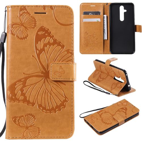 Pour Nokia 8.1 Plus / X71 Coque, Flip tui Housse Case- Conception Avec Fonction Portefeuille Et Support - Motif Papillon Jaune