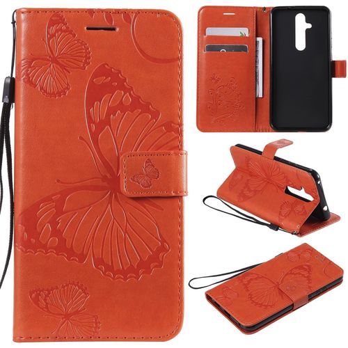Pour Nokia 8.1 Plus / X71 Coque, Flip tui Housse Case- Conception Avec Fonction Portefeuille Et Support - Motif Papillon Orange