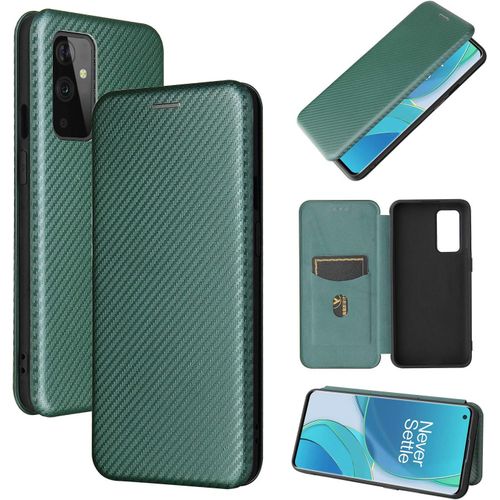 Pour Oneplus 9/9 Pro tui Portefeuille  Rabat En Fiber De Carbone tui Pour Tlphone Folio En Cuir Pu Housse De Protection Antichoc Avec Fente Pour Carte Pour Oneplus 9 Pro Vert