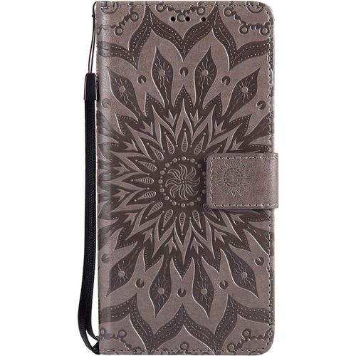 Pour Samsung Galaxy A8s (Non Pour A8) Coque, Housse Coque Cuir tui Portefeuille Flip Case Porte Carte Antichoc Magntique Fleur Motif Elegante Interne Silicone Etui Pour Galaxy A8s,Gris