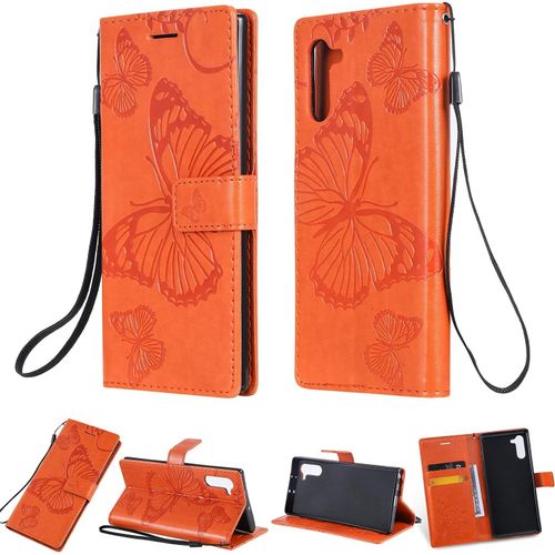 Pour Samsung Galaxy Note 10 / Note 10 5g Coque, Flip tui Housse Case- Conception Avec Fonction Portefeuille Et Support - Motif Papillon Orange
