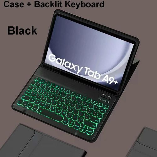Pour Samsung Galaxy Tab A9 Plus tui 11 Pouces, tui Clavier Bluetooth Pour Samsung Tab A9 + Sm-X210n/X216b-Arabic Keyboard-Black A Backlit
