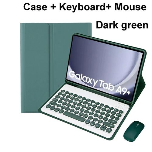 Pour Samsung Galaxy Tab A9 Plus tui 11 Pouces, tui Clavier Bluetooth Pour Samsung Tab A9 + Sm-X210n/X216b-Arabic Keyboard-Dark Green B