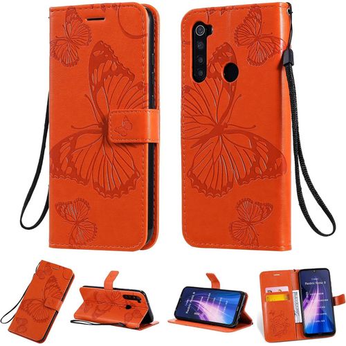 Pour Xiaomi Redmi Note 8 Coque, Flip tui Housse Case- Conception Avec Fonction Portefeuille Et Support - Motif Papillon Orange