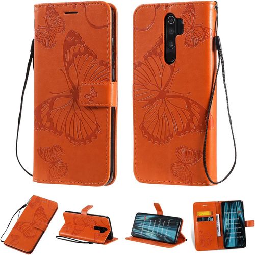 Pour Xiaomi Redmi Note 8 Pro Coque, Flip tui Housse Case- Conception Avec Fonction Portefeuille Et Support - Motif Papillon Orange