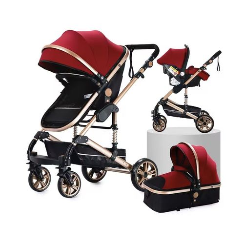 Poussette 3 En 1 Bb Combine Sige-Auto Nacelle Rversible Rglable Haute Qualit Roues Increvables Canne - Rouge