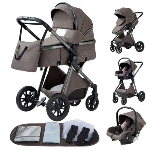 Poussette 3 En 1 Bb Combine Sige-Auto Nacelle Trio Rversible Rglable Haute Qualit Roue Increvable Canne - Chocolat