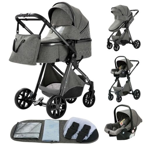 Poussette 3 En 1 Bb Combine Sige-Auto Nacelle Trio Rversible Rglable Haute Qualit Roue Increvable Canne - Dark Grey