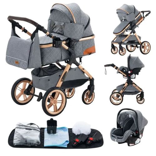 Poussette 3 En 1 Bb Combine Sige-Auto Nacelle Trio Rversible Rglable Haute Qualit Roues Increvables Canne.Babystrollers.Bleugris.