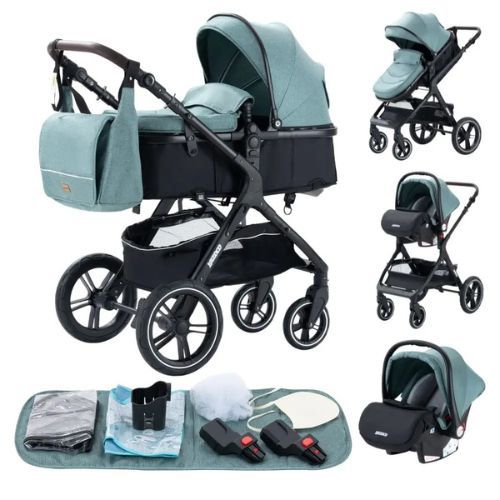 Poussette 3 En 1 Bb Combine Sige-Auto Nacelle Trio Rversible Rglable Haute Qualit Roues Increvables Canne.Bleu.