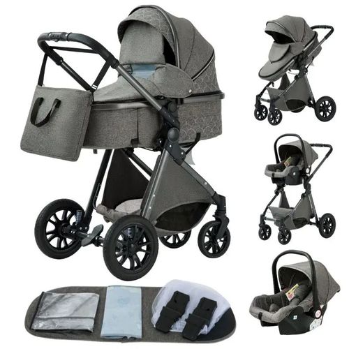 Poussette 3 En 1 Bb Combine Sige-Auto Nacelle Trio Rversible Rglable Haute Qualit Roues Increvables Canne - Dark Grey