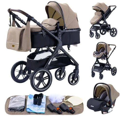 Poussette 3 En 1 Bb Combine Sige-Auto Nacelle Trio Rversible Rglable Haute Qualit Roues Increvables Canne.Marron