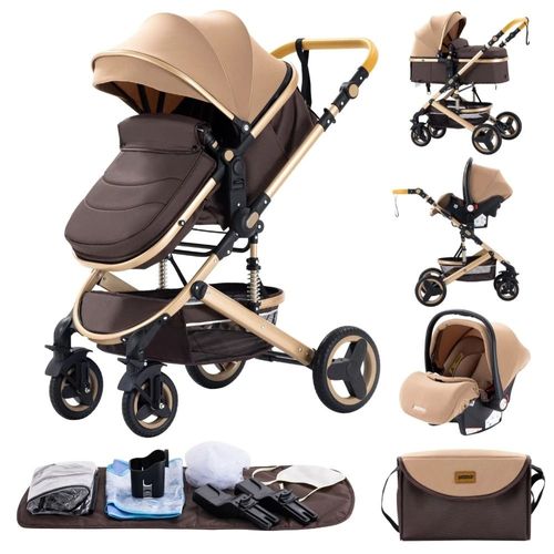 Poussette 3 En 1 Bb Combine Sige-Auto Nacelle Trio Rversible Rglable Haute Qualit Roues Increvables Canne - Marron