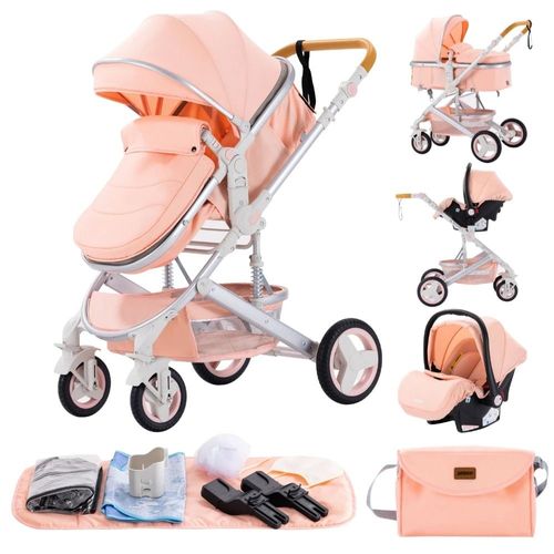 Poussette 3 En 1 Bb Combine Sige-Auto Nacelle Trio Rversible Rglable Haute Qualit Roues Increvables Canne - Rose