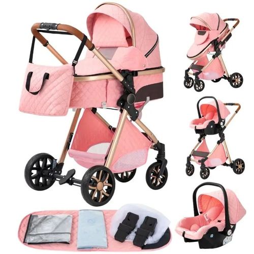 Poussette 3 En 1 Bb Combine Sige-Auto Nacelle Trio Rversible Rglable Haute Qualit Roues Increvables Canne - Rose