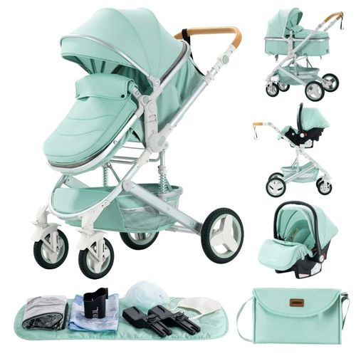 Poussette 3 En 1 Bb Combine Sige-Auto Nacelle Trio Rversible Rglable Haute Qualit Roues Increvables Canne - Vert