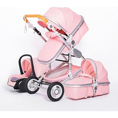 Poussette Bb Combine Trio Pack 3 En 1 Rose Chassis Haut A Absorption De Chocs Pliable Siege Auto Rversible Roues Increvables