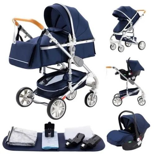 Poussette Combine 3 En 1 Sige-Auto Nacelle Trio Rversible Rglable Haute Qualit Roues Increvables.Bleu