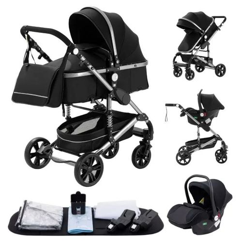Poussette Combine 3 En 1 Sige-Auto Nacelle Trio Rversible Rglable Haute Qualit Roues Increvables.Noir