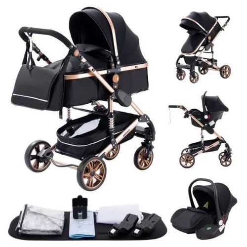 Poussette Combine 3 En 1 Sige-Auto Nacelle Trio Rversible Rglable Haute Qualit Roues Increvables.Noir Et Or