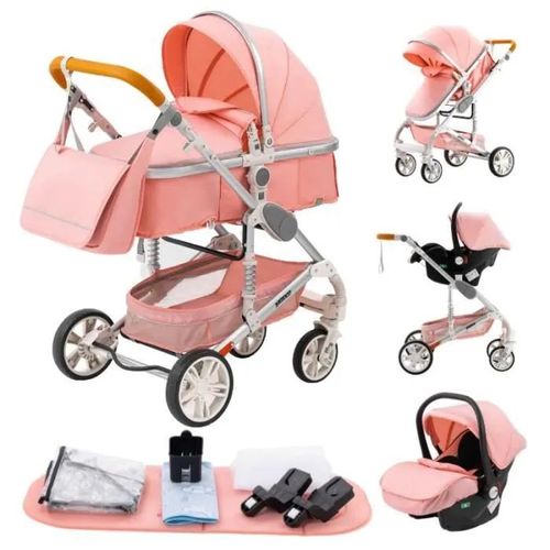 Poussette Combine 3 En 1 Sige-Auto Nacelle Trio Rversible Rglable Haute Qualit Roues Increvables.Rose