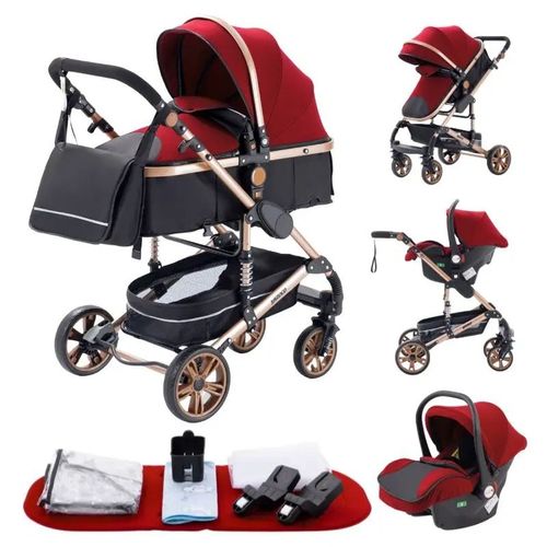 Poussette Combine 3 En 1 Sige-Auto Nacelle Trio Rversible Rglable Haute Qualit Roues Increvables Rouge