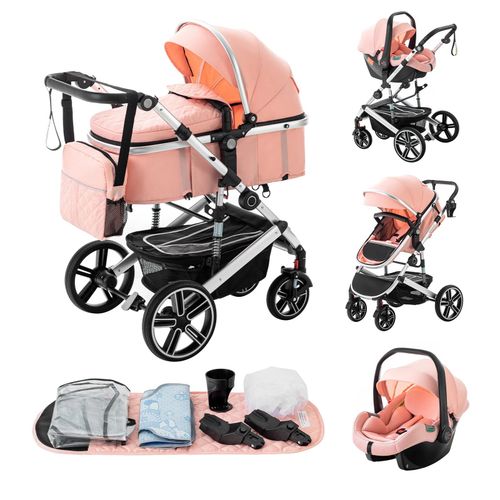 Poussette De Voyage Portable Luxueuse 3 En 1 Pour Bb, Landau, Cadre En Aluminium, Nouveau-N.Rose