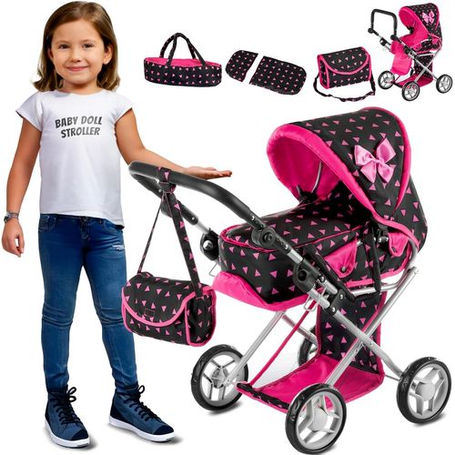Poussette Poupe et Landau | Poupee Jouet Fille 3en1 - Poussette Poupon avec Poigne Rglable de 36.5  64 cm, Poussette Bb Jouet Enfant et Landau Poussette Jouet pour Poupon, KP0200R.[G1039]