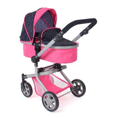 Poussette Pour Poupe Combine 2 En 1 Mika Rose Bleu Marine Avec Pois