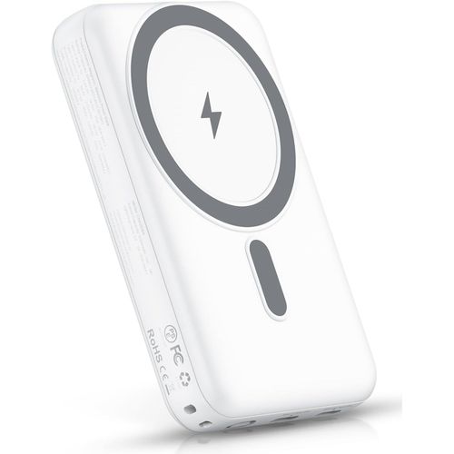 Power Bank, Batterie Externe 10000mah Magntique, Charge Rapide Pd 20w, Chargeur Portable Sans Fil Avec Port Usb-C Entre Et Sortie, Compatible Avec Magsafe Pour Iphone 16/15/14/13/12 (Blanc)