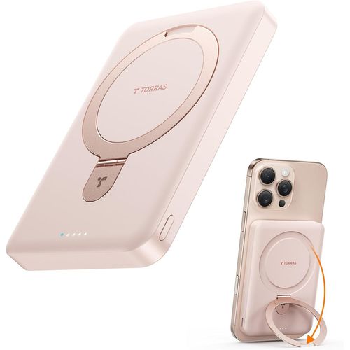 Power Bank Magntique 10 000 Mah Avec Charge Rapide Magsafe Et Support O, Chargeur De Batterie Portable, 22,5 W Pd Sans Fil, Pour Iphone 16 Pro , Pro, 15, 14, 13, 12, Or Rose