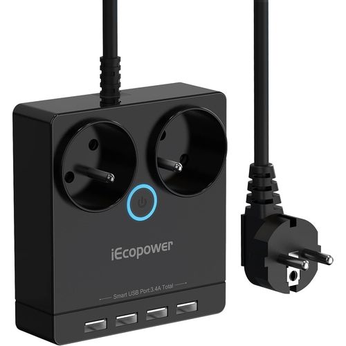 Power Strip Surge Protection, 2-Way 2300w/10a Power Strip With 4 Usb, Smart 3.4a Power Strip Power Strip Power Splitter 1.5m Cable Black