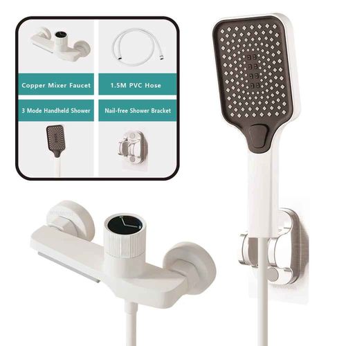 Pratique Noir Cascade Baignoire Robinet En Laiton Mur Mont Salle De Bains Douche Robinet Chaud Froid Rglage Complet Systme De Douche Ensemble Avec 3 Modes Pluie Sans Poinon Douche - Type White