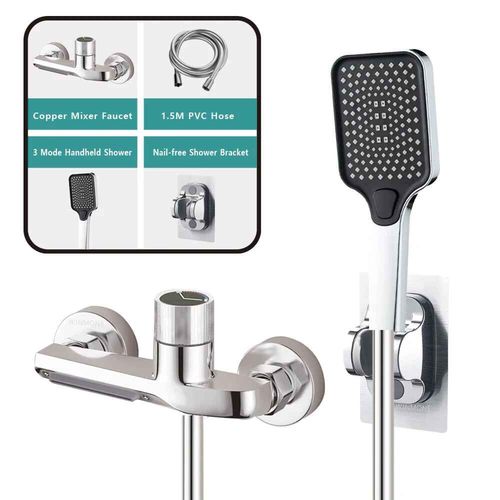 Pratique Noir Cascade Baignoire Robinet En Laiton Mur Mont Salle De Bains Douche Robinet Chaud Froid Rglage Complet Systme De Douche Ensemble Avec 3 Modes Pluie Sans - Type Electroplating Silve