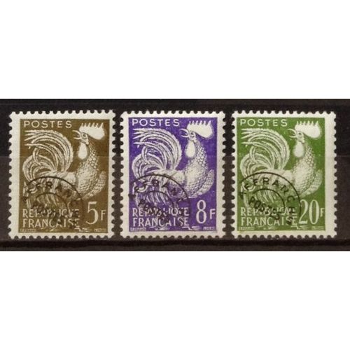 Problitr Coq 5f Brun-Olive (N 107) + Problitr Coq 8f Violet (N 109) + Problitr Coq 20f Vert (N 113) Neufs* - France Anne 1953 - N18099