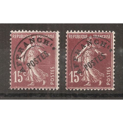 Pros 53 Et 53a (1922) Problitrs Type Semeuse Fond Plein 15c Brun-Lilas Varit Usags (Cote 4,65e) (9874)