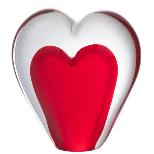 Presse Papier Sulfure Coeur Rouge En Verre 9.5 Cm