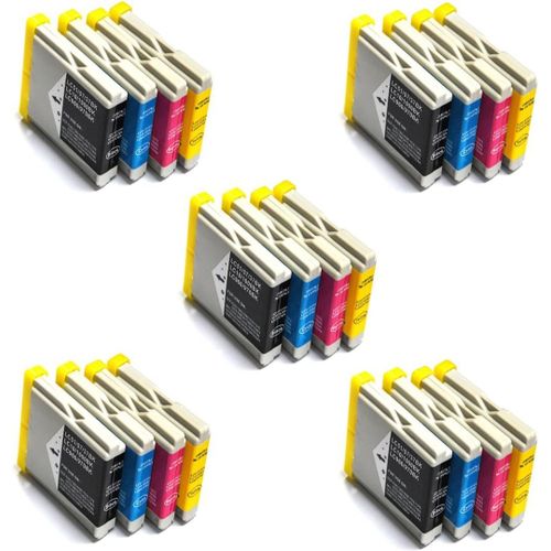 Prestige Cartridge Lc1000/Lc970 Lot De 20 Cartouches D'encre Compatible Avec Brother Dcp-130c 135c 150c 260c 330c 350c 357c 375cw 540cn 560cn 770cw Fax-2840 Mfc-465cn, Noir/Cyan/Magenta/Jaune