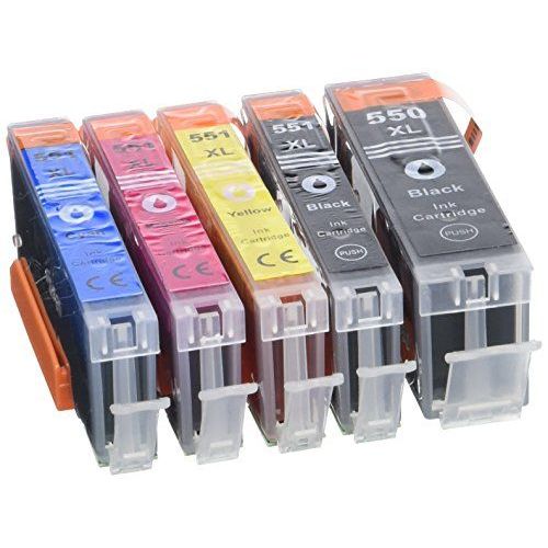 Prestige Cartridge Pgi-550xl/Cli-551xl Lot De 5 Cartouches D'encre Compatible Avec Imprimante Canon Pixma Ip7150, Ip7250, Ip8750, Ix6850, Mg5450, Mg5550, Mg5650, Mg6350, Mg6450, Mg6650, Mg7150, Mg7550, Mx725, Mx925, Noir/Noir Photo/Cyan/Magenta/Jaune