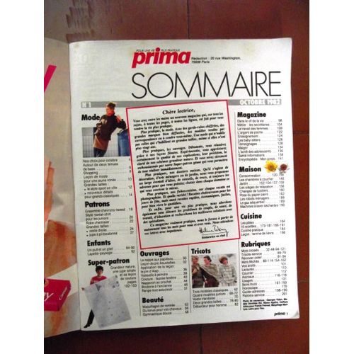 Prima Octobre 1982 N1 Avec Super Patron Avec Ouvrage Une Jupe Ample Facile  Raliser.
