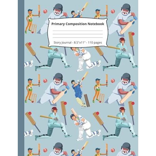 Primary Composition Notebook: Cricket Gifts With Vintage Cricket Pattern | Paperback Story Journal Or Workbook With Picture Space And Dotted Midline | ... Book | Large (8.5