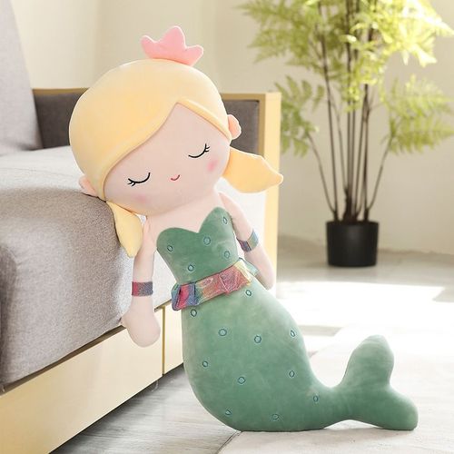 Princesse Sirne Peluche Poupe Mignonne Sirne Long Oreiller Fille Dormant sur le Lit Clinant Les Jambes Poupe Vert-1,1 m