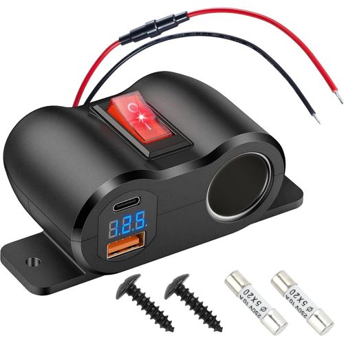 Prise De Charge Usb 54 W Mise  Niveau 12 V Avec Prise Allume-Cigare De 180 W Et Affichage Du Voltmtre Led,Panneau Usb,Qc3.0 Usb & Pd3.0 Type C Dual Port Chargeur Pour Camping-Car,Bateau