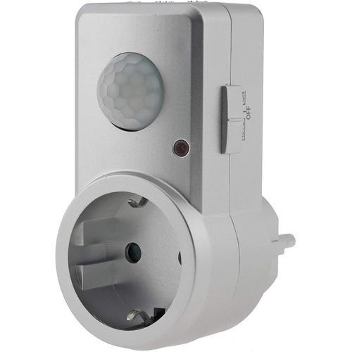 Prise Intermdiaire Avec Dtecteur De Mouvement De 120  - Porte 9 M - 230 V, 1200 W, Led - Temps De Commutation Rglable De 10 Secondes  15 Min - Pour Lampes Luminaires Radio - Argent