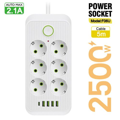 Prise Ue 5m Prises Ca Prise Multitap Rallonge Multiprise Bande D'alimentation lectrique Avec Usb Type C Adaptateur De Filtre Rseau De Charge Rapide - Type F06 5m White-Ue Plug