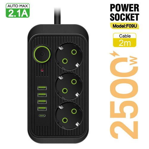 Prise Ue 5m Prises Ca Prise Multitap Rallonge Multiprise Bande D'alimentation lectrique Avec Usb Type C Adaptateur De Filtre Rseau De Charge Rapide - Type F09 2m Black-Ue Plug