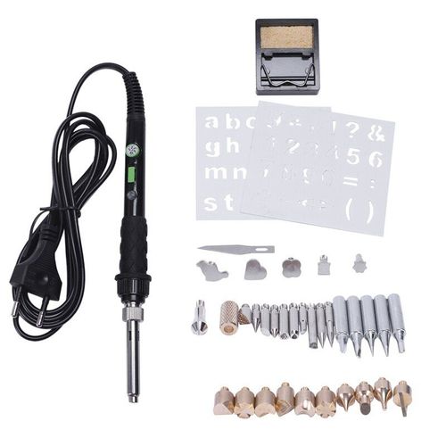 Prise Ue 60w lectrique Fer  Souder Sculpture Pyrogravure Outil Soudage Conseils Kit Bois Gaufrage Brlant Stylo  Souder Ensemble