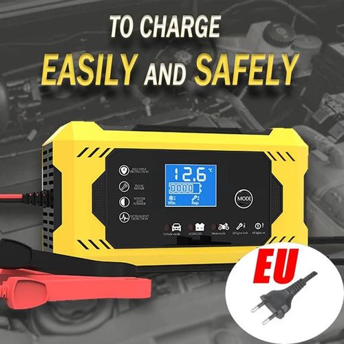 Prise Ue Jaune - Chargeur De Batterie De Voiture 6a 12v, Charge Rapide Intelligente, Type De Rparation'impulsions, Arrt Automatique, Double Mode, Plomb Acide, Pour Moto Et Camion